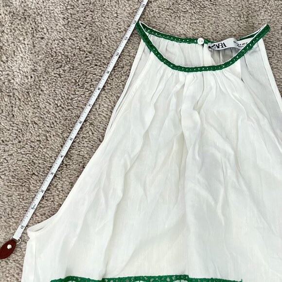 Zara White & Green Embroidered Halter Top – Women’s Size Small Boho Style - Picture 9 of 11